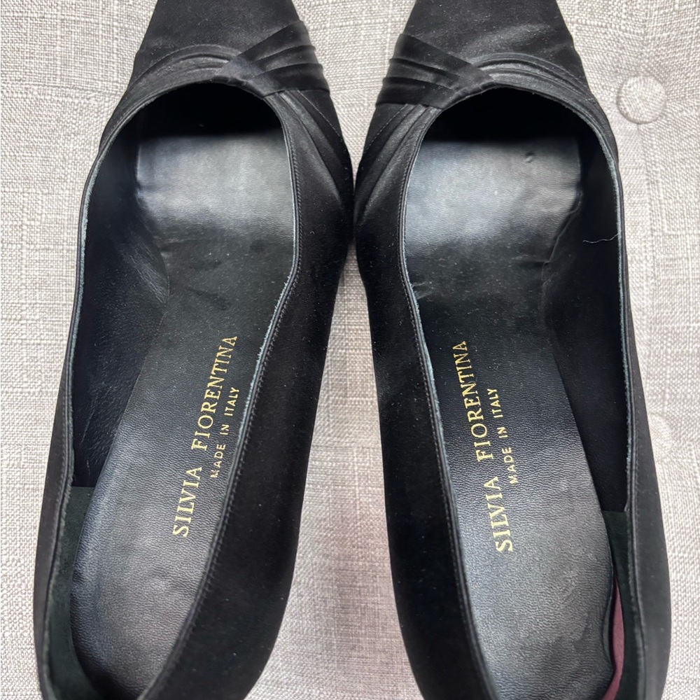 Silvia Fiorentina Black Satin Pointed Toe Heels SZ 11 Old Money - Picture 5 of 9